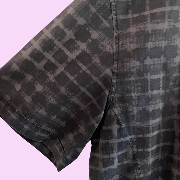 Calvin Klein Shirt Mens L Slim Fit Black Purple Plaid Button Down Short Sleeve - Picture 5 of 9